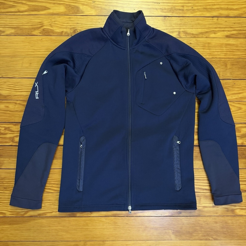 RLX Ralph Lauren Mens Medium Navy Blue Full Zip Performance Stretch Zip Pockets - Picture 1 of 16